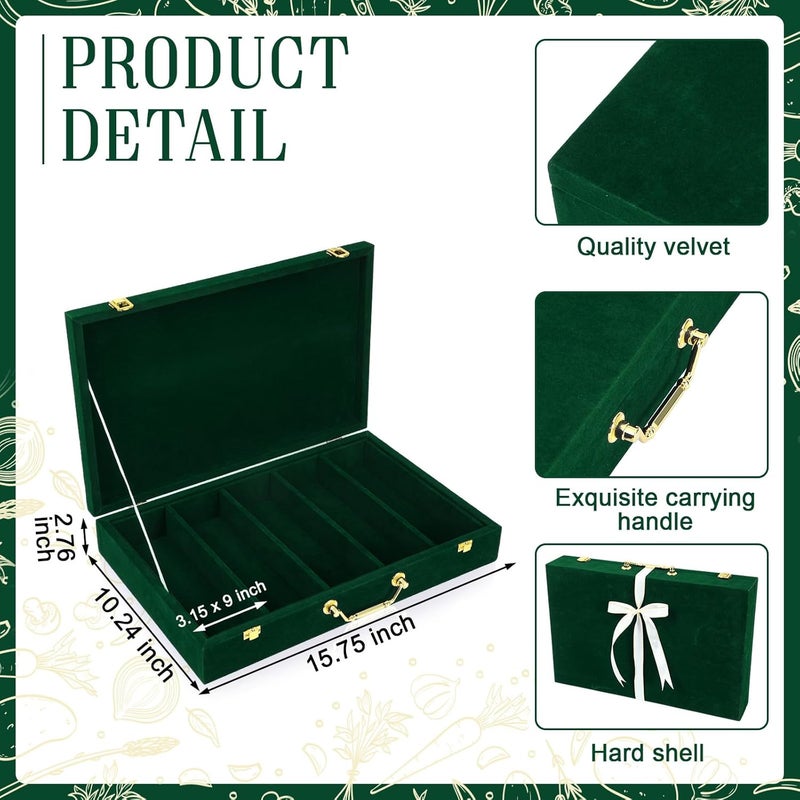 Pickmesh Silverware Case with Lid and Handle, Silverware Storage Box Sterling Silver Flatware Chest Without Silver Tarnish Proof Utensils Organizer for Kitchen Decor Wedding Gifts(Emerald,1 Layer) - Image 2